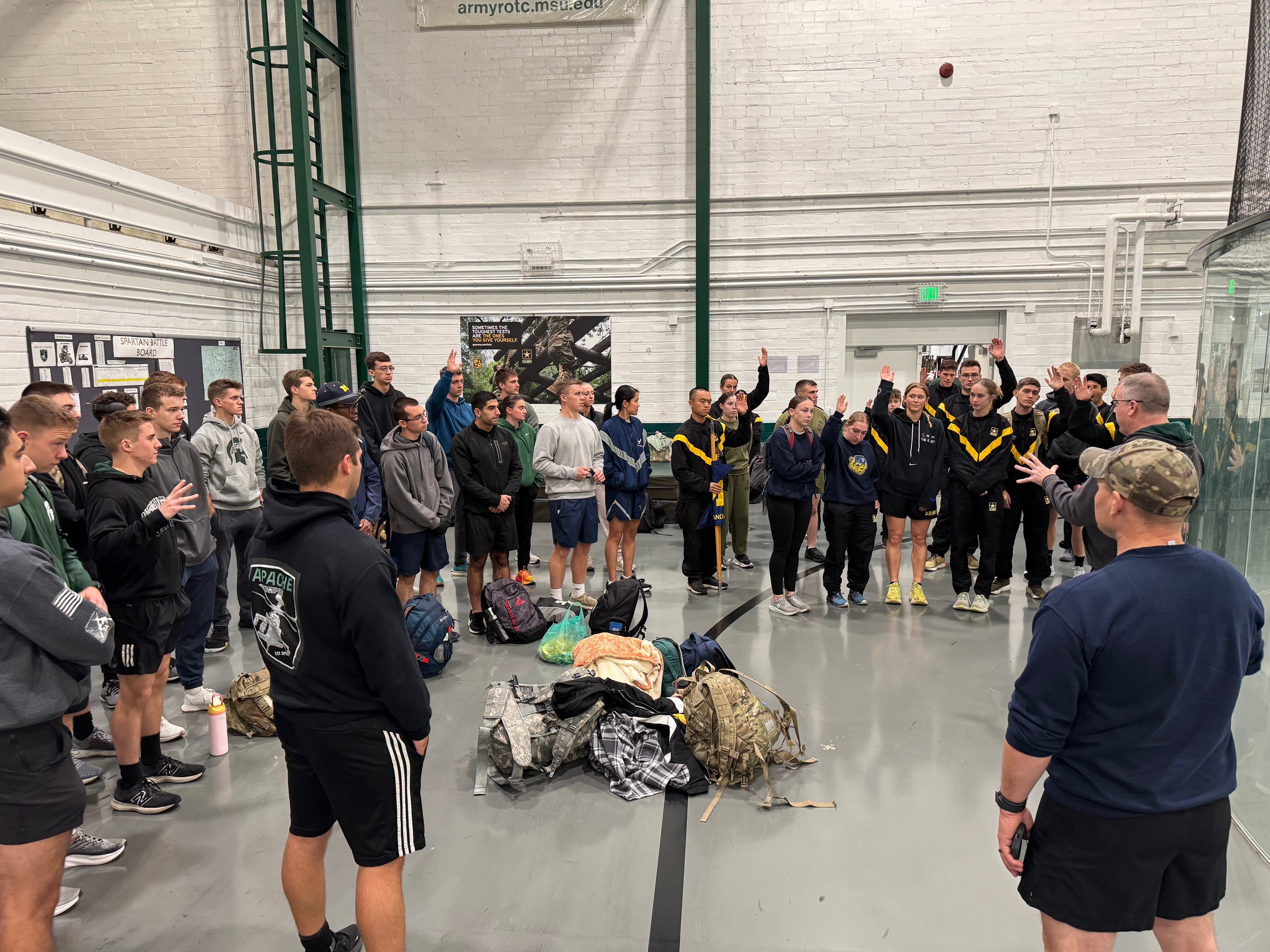 Cadets before launch ceremony in Demonstration Hall getting ready for race